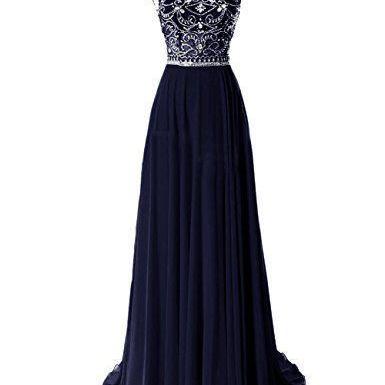 A-Line/Elegant Sleeveless Scoop Chiffon Beading Prom Dresses